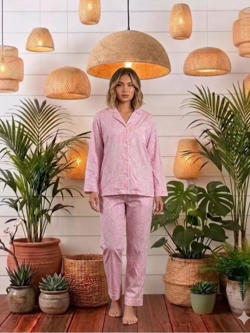 Ralph Lauren Pink & White Paisley Pajama Set